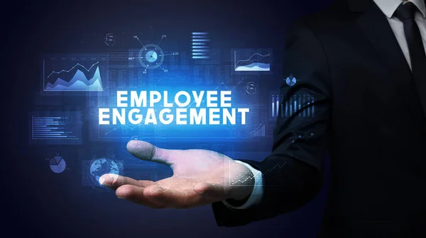 Hand Businessman Holding Employee Engagement Inscription Business Success Concept — Stock fotografie