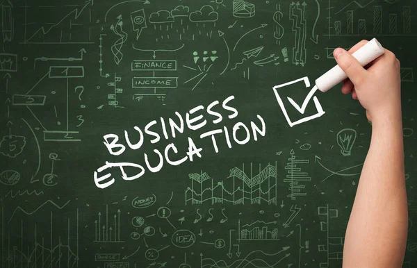 Ręczne Rysowanie Business Education Napis Białą Kredą Tablicy Nowa Koncepcja — Zdjęcie stockowe