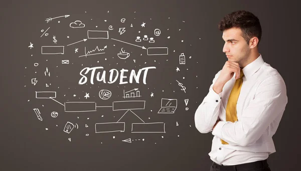 Empresário Pensando Com Inscrição Student Conceito Educação Empresarial — Fotografia de Stock