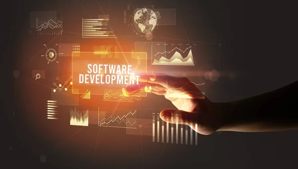 Ruční Dotyk Software Vývoj Nápis Nové Obchodní Technologie Koncept — Stock fotografie