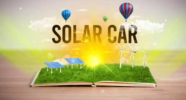 Livro Aberto Com Inscrição Solar Car Conceito Energia Renovável — Fotografia de Stock