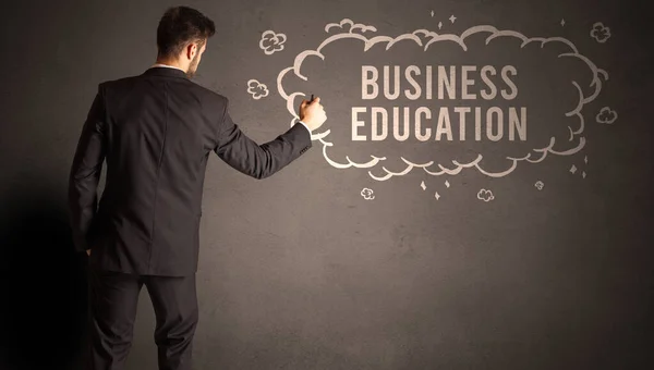 Бізнесмен Малює Хмару Написом Business Education Всередині Сучасна Бізнес Концепція — стокове фото