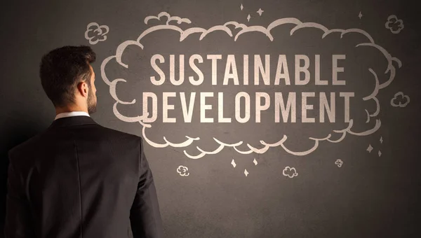 Businessman Drawing Cloud Sustainable Development Inscription Modern Business Concept — ストック写真