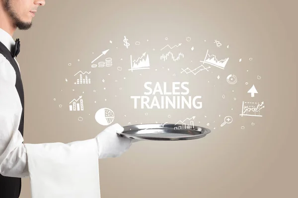 Cameriere Servizio Concetto Idea Business Con Iscrizione Sales Training — Foto Stock