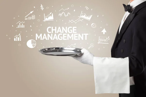 Waiter Serving Business Idea Concept Change Management Inscription — Stock Photo, Image