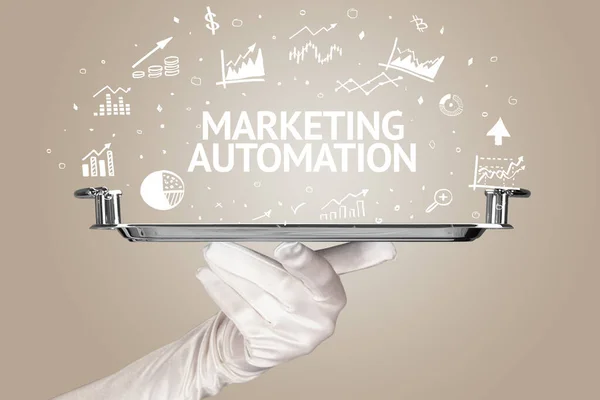 Pincér Szolgálja Üzleti Ötlet Koncepció Marketing Automation Felirat — Stock Fotó