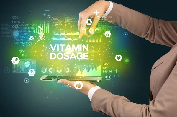 Close Touchscreen Vitamin Dosage Inscription Medical Concept — Stock Photo, Image