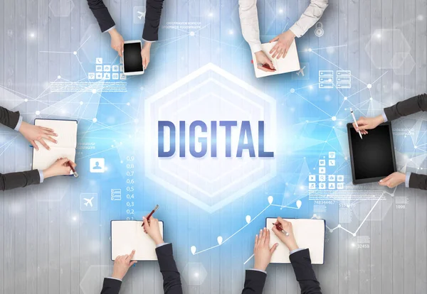 Arbeitsgruppe Einem Büro Mit Digital Beschriftung Modernem Technologiekonzept — Stockfoto