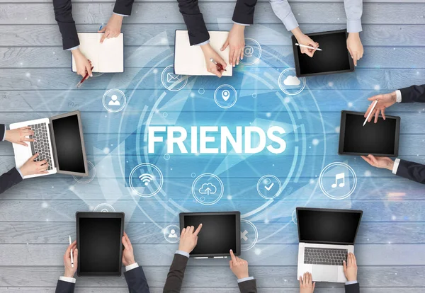 Group People Having Meeting Friends Insciption Social Networking Concept — Stock Photo, Image