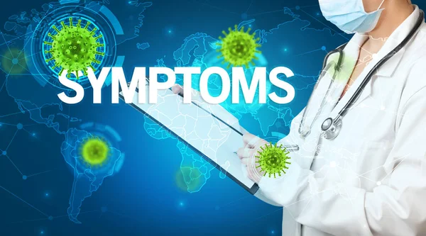 Arts Vult Medisch Dossier Met Symptoms Inscriptie Virologie Concept — Stockfoto