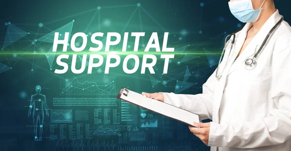 Doctor Writes Notes Clipboard Hospital Support Inscription Medical Diagnosis Concept — Stock Photo, Image