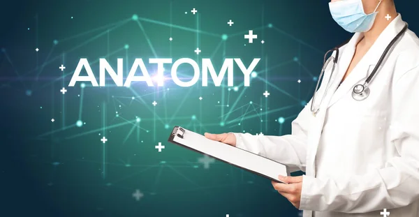 Γιατρός Συμπληρώνει Ιατρικό Αρχείο Την Επιγραφή Anatomy Ιατρική Έννοια — Φωτογραφία Αρχείου