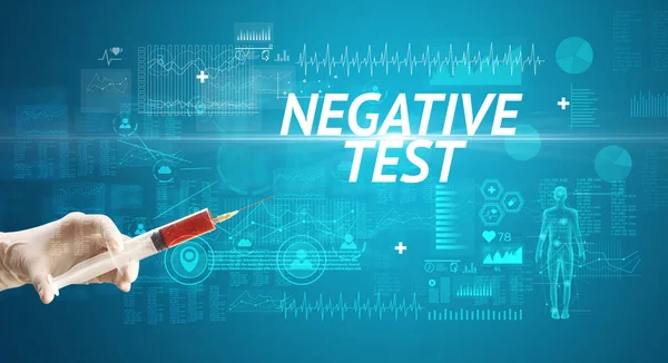 Aguja Jeringa Con Vacuna Contra Virus Inscripción Negative Test Concepto — Foto de Stock