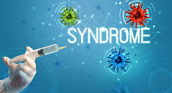Syringe Medical Injection Hand Syndrome Inscription Coronavirus Vaccine Concept — Stock Photo, Image