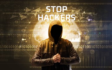 STOP HACKERS yazıtları, Bilgisayar Güvenlik Konsepti ile çalışan yüzsüz hacker