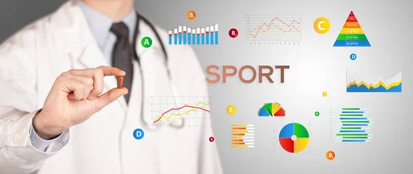 Nutritionist Giving You Pill Sport Inscription Healthy Lifestyle Concept — Stock Photo, Image
