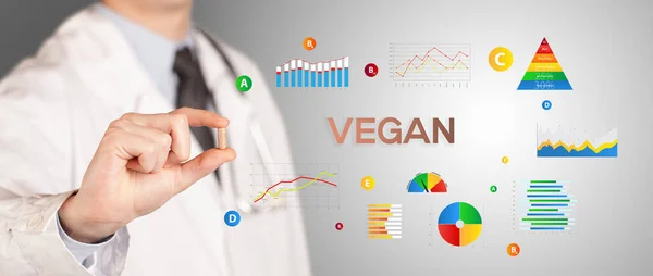 Dietetyk Daje Pigułkę Napisem Vegan Koncepcja Zdrowego Stylu Życia — Zdjęcie stockowe