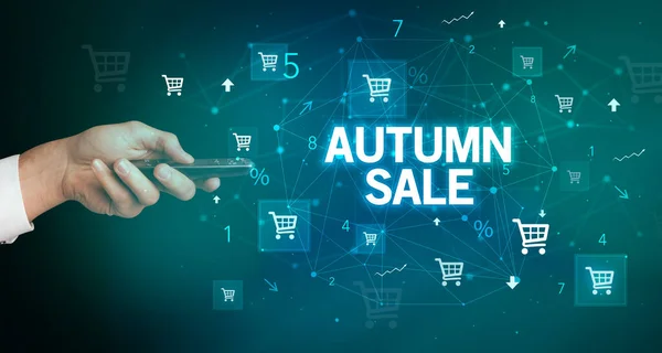Ruční Držení Bezdrátový Periferní Nápisem Autumn Prodej Online Nákupní Koncept — Stock fotografie