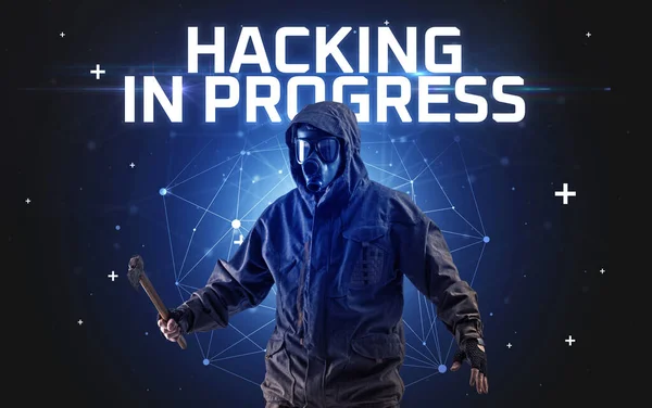 Μυστηριώδης Χάκερ Hacking Progress Επιγραφή Online Επίθεση Έννοια Επιγραφή Online — Φωτογραφία Αρχείου