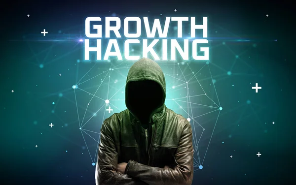Mysterious Hacker Growth Hacking Inscription Online Attack Concept Inscription Online — Stock Photo, Image
