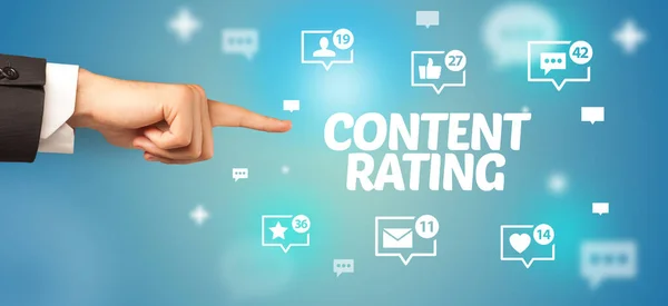 Close Cropped Hand Pointing Content Rating Inscription Social Network Concepts — 스톡 사진