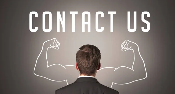 Tylny Widok Biznesmena Napisem Contact Potężna Koncepcja Biznesowa — Zdjęcie stockowe