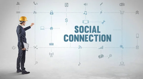 Ingenieur Arbeitet Einer Neuen Social Media Plattform Mit Social Connection — Stockfoto