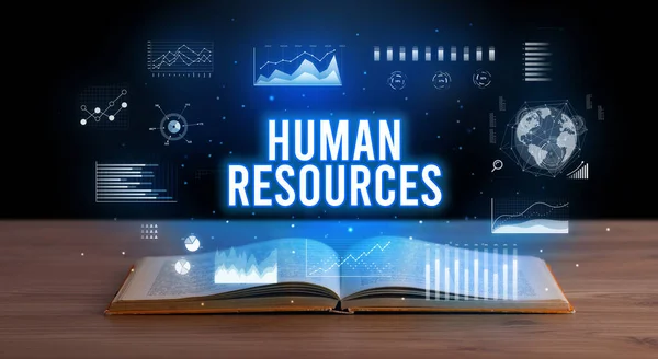 Human Resources Inscription Coming Out Open Book Creative Business Concept — Stock Photo, Image