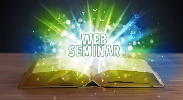 Web Seminar Inscription Coming Out Open Book Educational Concept — Stock Photo, Image