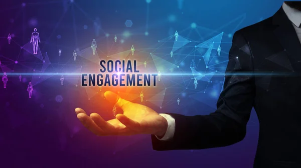 Elegáns Kézfogás Szociális Bővítés Felirat Közösségi Hálózati Koncepció — Stock Fotó