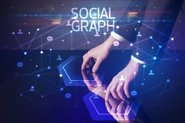 Közösségi Hálózatépítés Navigálása Társadalmi Graph Felirattal Médiakoncepció — Stock Fotó