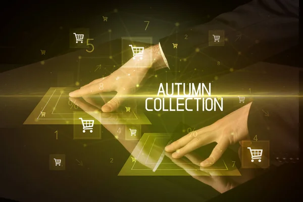 Online Shopping Autumn Collection Inscription Concept Shopping Cart Icons — Stock Photo, Image