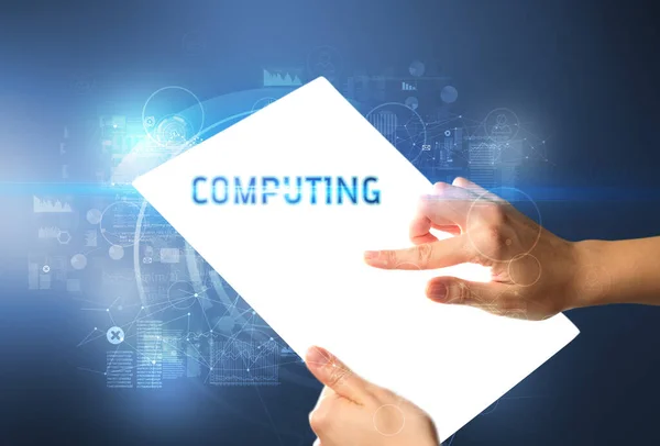 Tablica Futurystyczna Napisem Computing Koncepcja Nowej Technologii — Zdjęcie stockowe