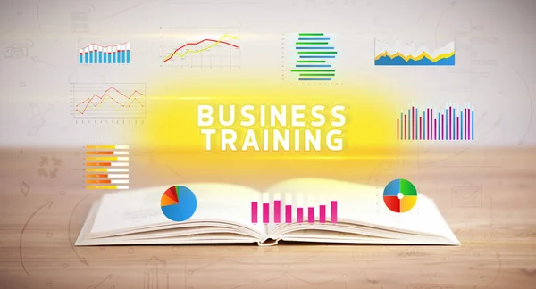 Libro Aperto Con Iscrizione Business Training Nuovo Concetto Business — Foto Stock