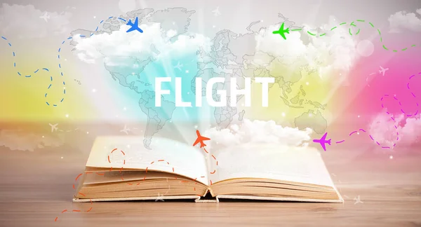 Nyitott Könyv Flight Felirattal Nyaralás Koncepció — Stock Fotó