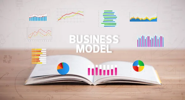 ビジネスモデルの碑文とオープンブック 新しいビジネスコンセプト — ストック写真