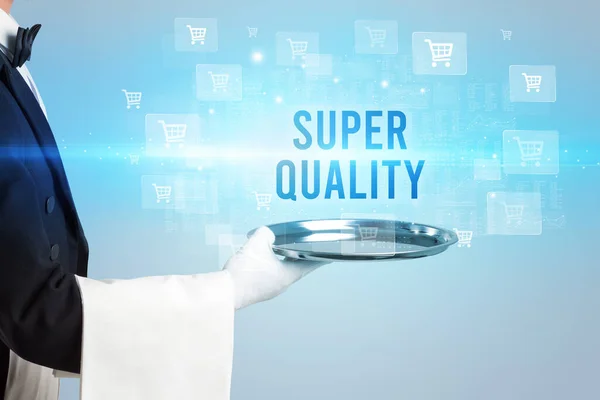 Cameriere Che Serve Iscrizione Super Quality Concetto Shopping Online — Foto Stock