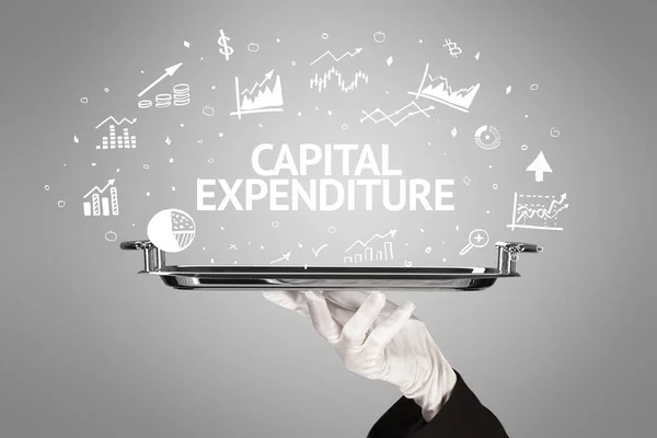 Kellner Serviert Geschäftsidee Konzept Mit Capital Expenditure Aufschrift — Stockfoto