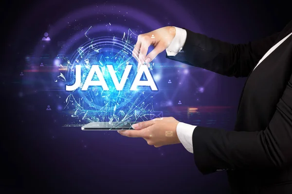 Javaの略称でタッチスクリーンのクローズアップ 近代的な技術の概念 — ストック写真