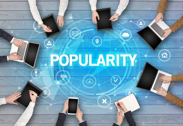 Group People Having Meeting Popularity Insciption Social Networking Concept — Stock Photo, Image