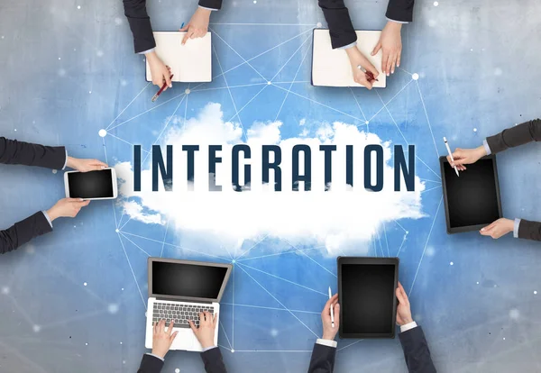 Group People Having Meeting Integration Insciption Web Security Concept — Stock Photo, Image