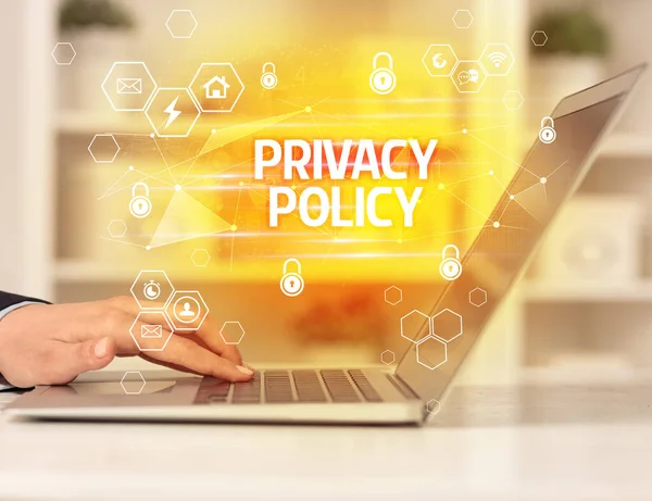 Надпись Privacy Policy Ноутбуке Концепция Интернет Безопасности Защиты Данных Блокчейн — стоковое фото