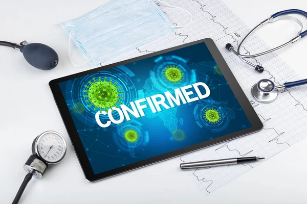 Close View Tablet Confirmed Inscription Microbiology Concept — Stock Photo, Image