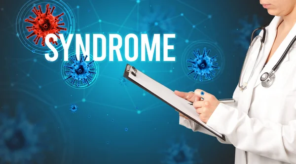 Médecin Prescrit Une Ordonnance Avec Inscription Syndrome Concept Pandémique — Photo