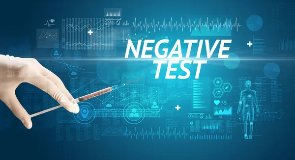 Aguja Jeringa Con Vacuna Contra Virus Inscripción Negative Test Concepto — Foto de Stock