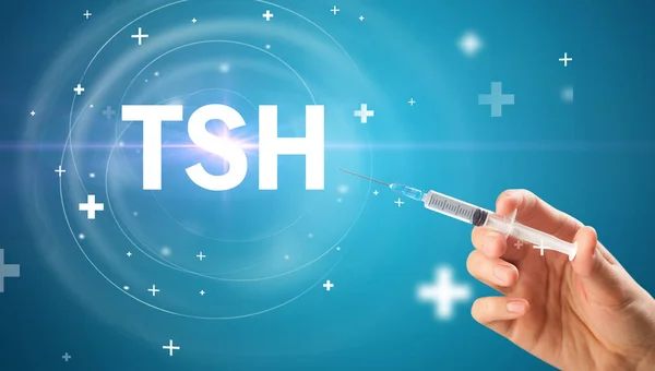 注射針とウイルスワクチンとTshの略語 解毒コンセプト — ストック写真