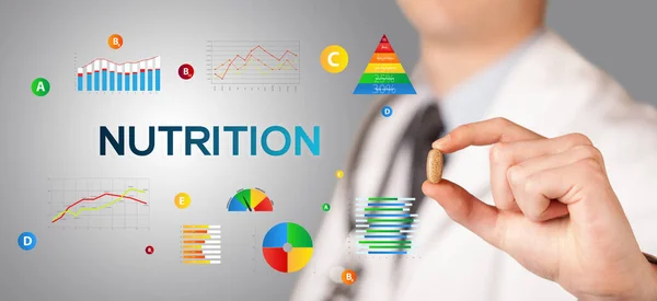 Nutritionist Geeft Een Pil Met Nutrition Inscriptie Gezonde Levensstijl Concept — Stockfoto