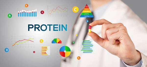Nutritionist Giving You Pill Protein Inscription Healthy Lifestyle Concept — Stock Photo, Image