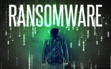 RANSOMWARE yazıtlı meçhul hacker, hack konsepti