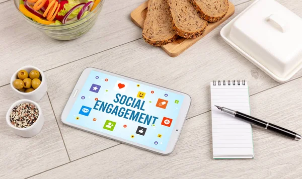Compostage Sain Tablette Avec Inscription Engagement Social Concept Réseautage Social — Photo